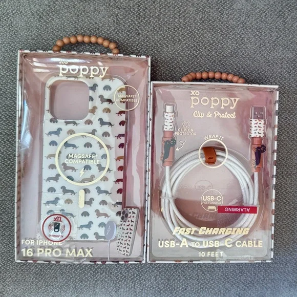 🐾 XO Poppy Dachshund iPhone 16 Pro Max Case + 10ft USB-C Fast Charging Cable - Picture 1 of 8